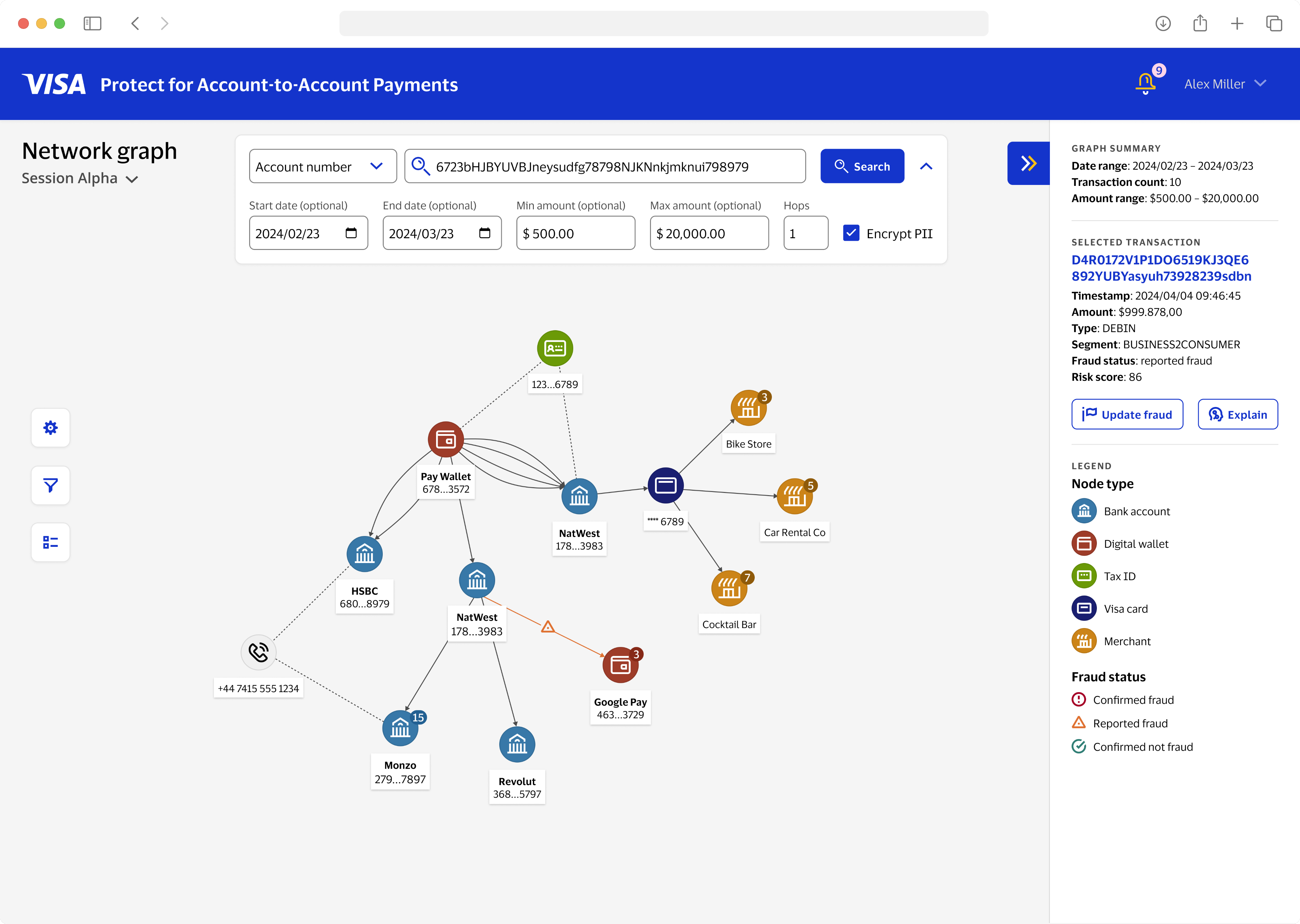 preview of visa protect a2a network graph
